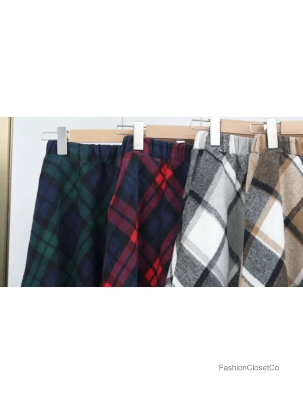 Women's Long Plaid Skirt A-Line Maxi Tartan Wool Blend High Waist with Pockets